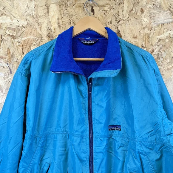 Patagonia Shell Synchilla Jacket Turquoise Blue Fleece Lined Zip Pockets Large - Picture 6 of 6